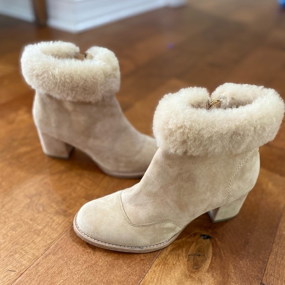 ANTHROPOLOGIE Bill Blass Shearling-trimmed Booties Size 8.5 - Picture 11 of 11